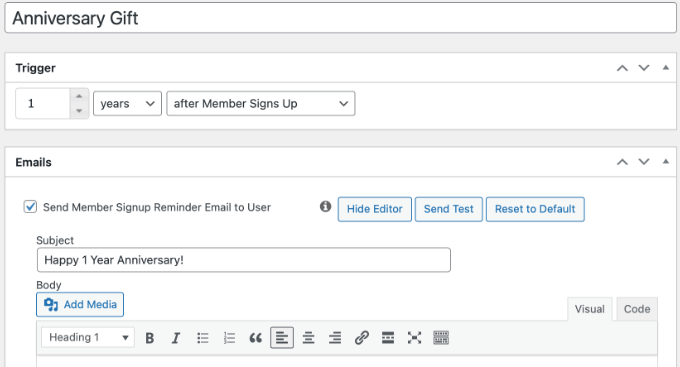 memberpress anniversary gift