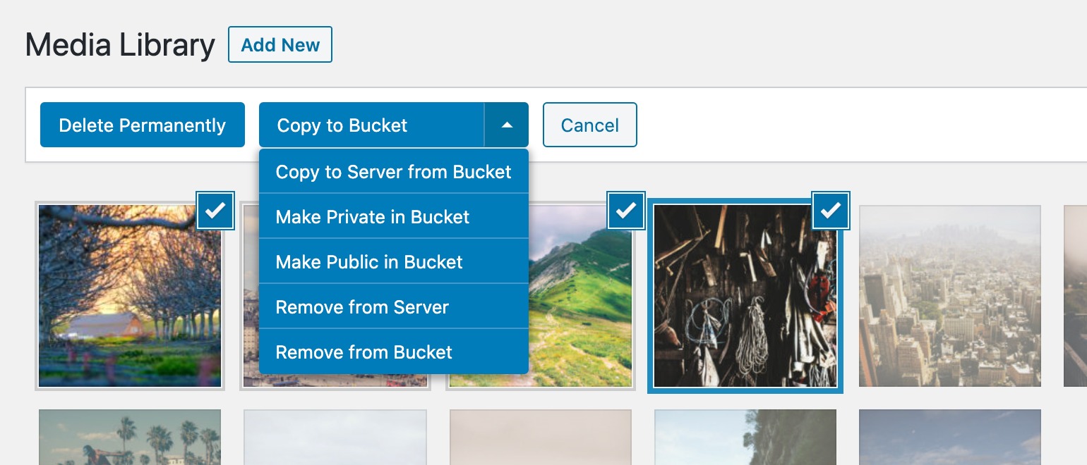 使用云存储处理 WordPress 用户生成内容 2 ome bulk actions 2.4