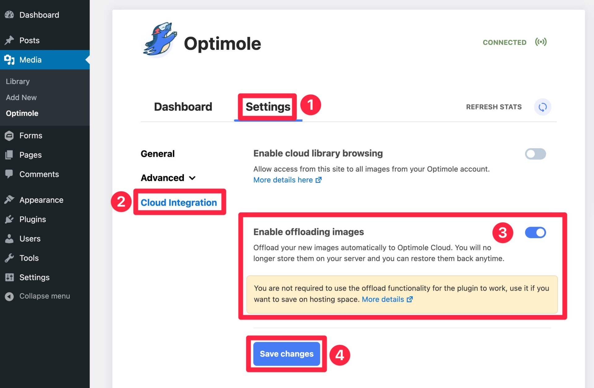 optimole offload media s3 3