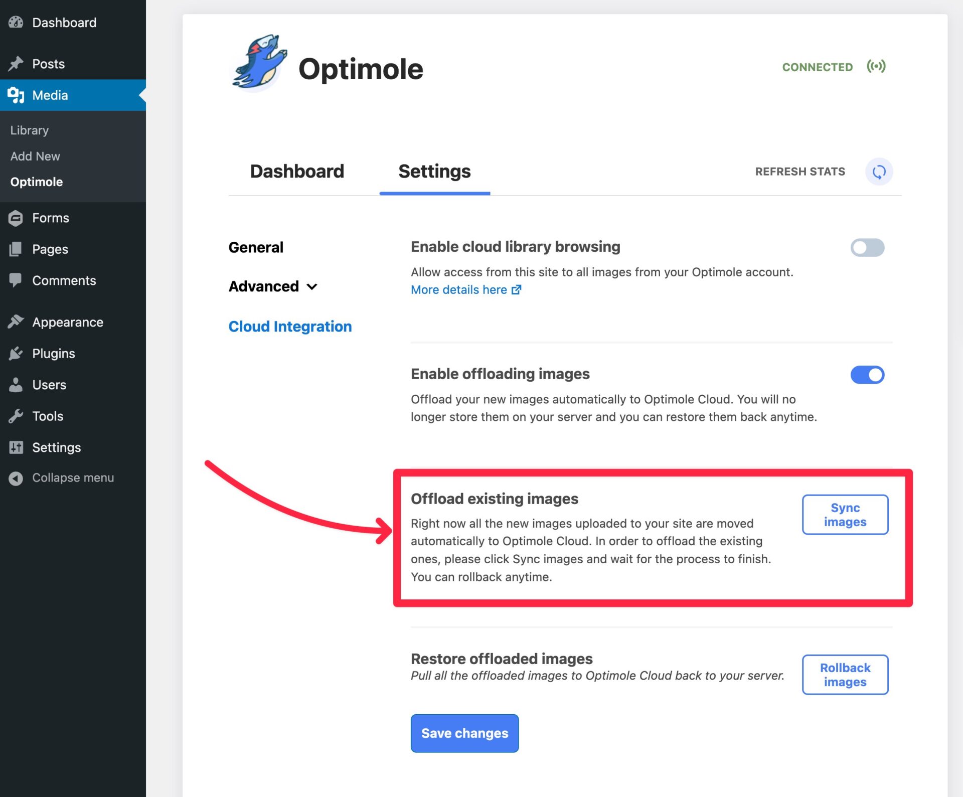 optimole offload media s3 4