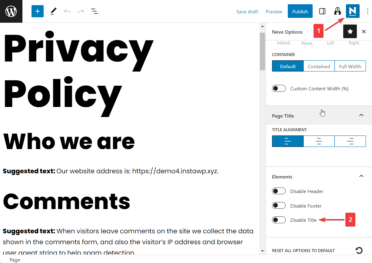 如何隐藏 WordPress 页面标题:4 种简单方法 7 page level title removal neve theme