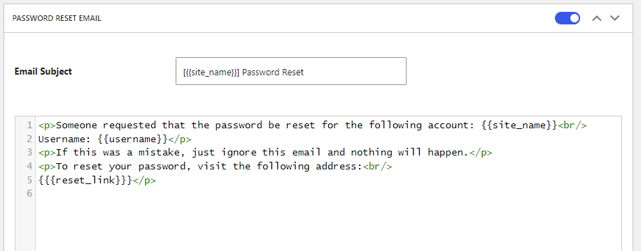 password reset email