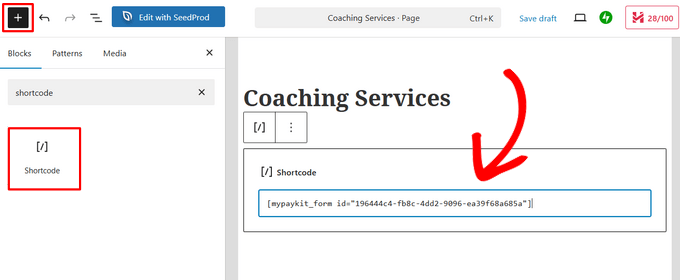 paste the form shortcode