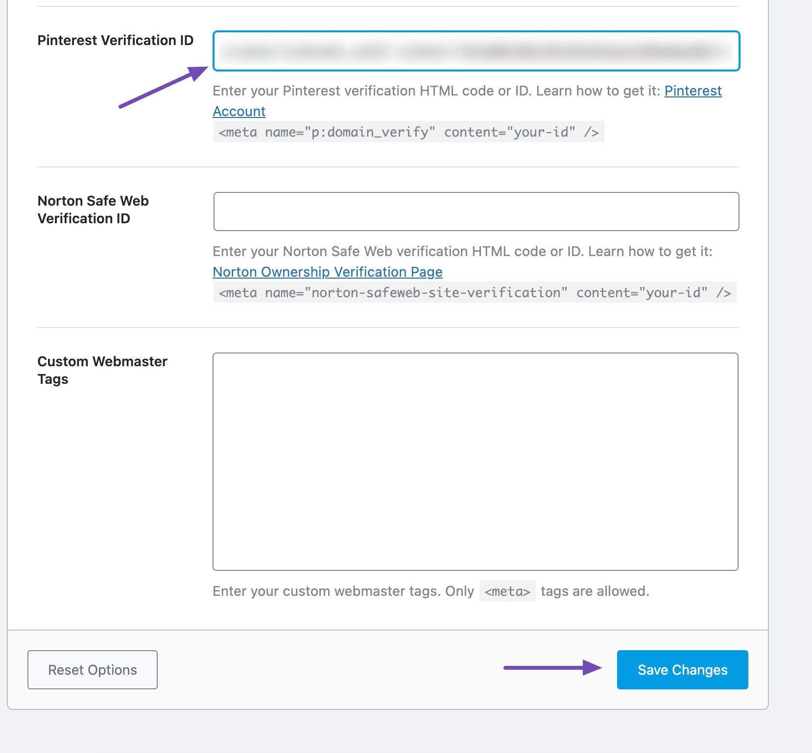 paste verification code pinterest