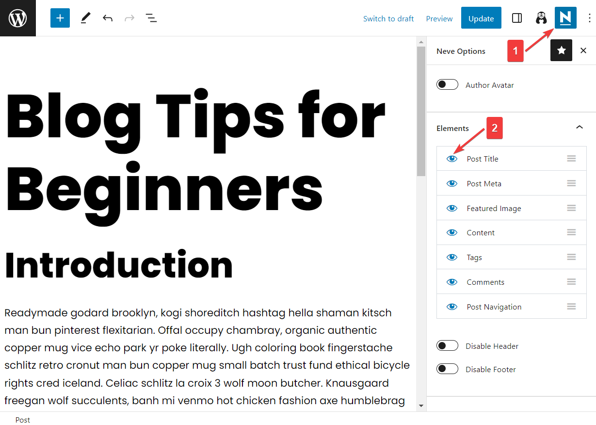 如何隐藏 WordPress 页面标题:4 种简单方法 6 post level title removal neve