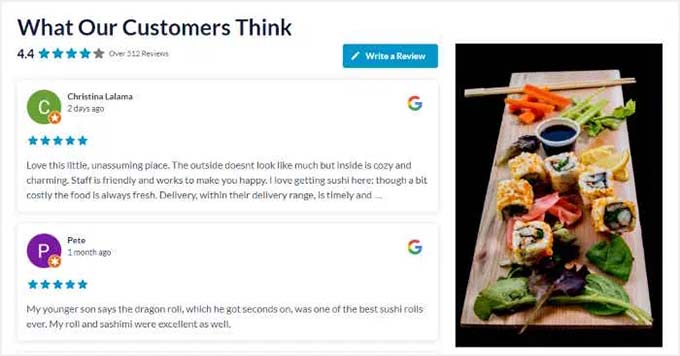 preview of filtered google review