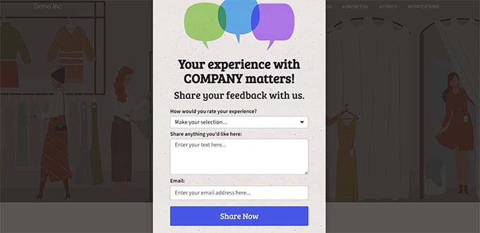 preview of popup asking for review