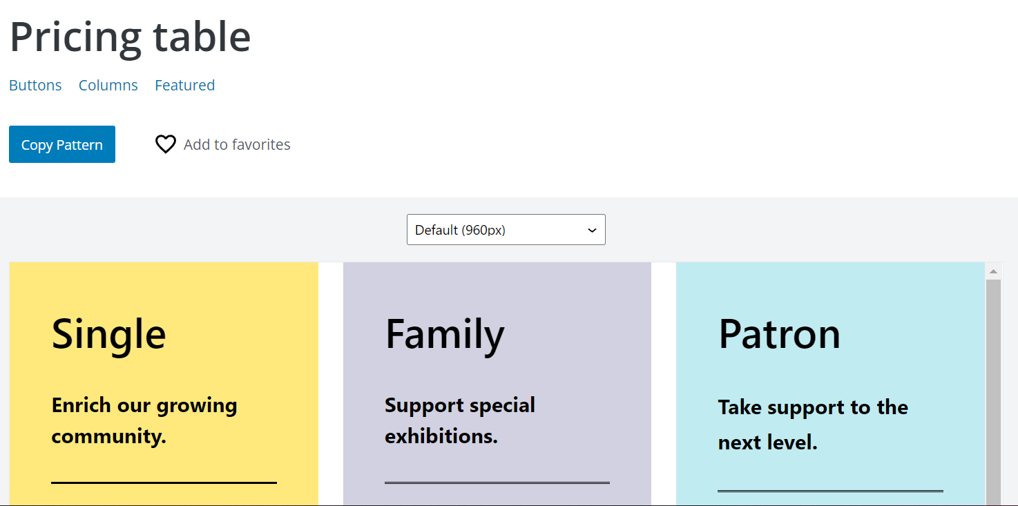 WordPress 区块模式:什么是区块模式以及如何使用它们 3 pricing table block pattern