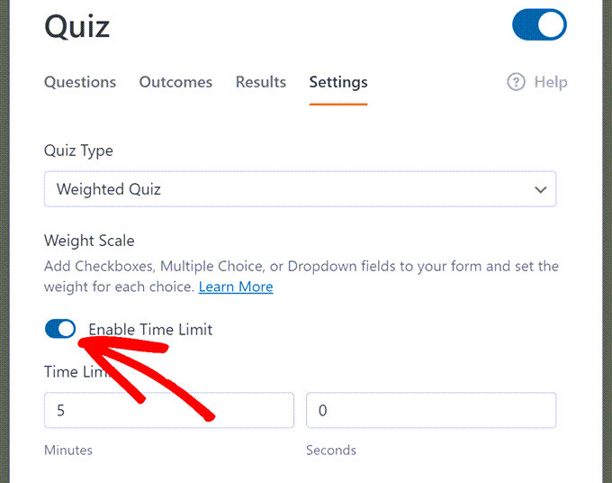 quiz time limit option