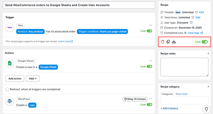 如何在 WordPress 中添加类似 n8n 的自动化功能(更简单、更便宜) 29 save recipe in uncanny automator