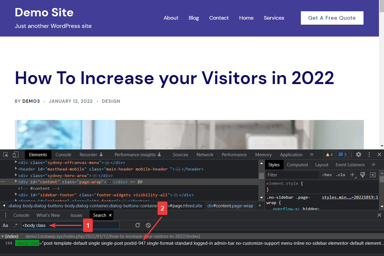 如何隐藏 WordPress 页面标题:4 种简单方法 16 search body class in developer console