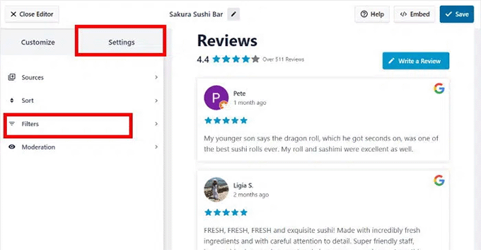 你能删除谷歌评价吗?以下是你可以做的替代方案 23 select filters option in smash balloon