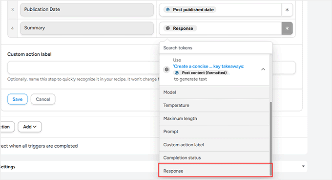 我是如何从零开始在WordPress中实现类似Make.com的自动化(简单方法) 29 select response for summary field in mapping in uncanny