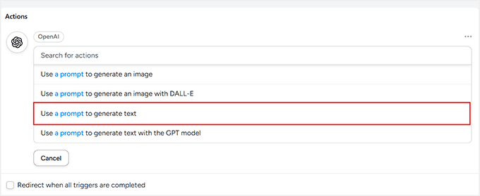 我是如何从零开始在WordPress中实现类似Make.com的自动化(简单方法) 21 select use a prompt to generate text as the open ai trigger 1