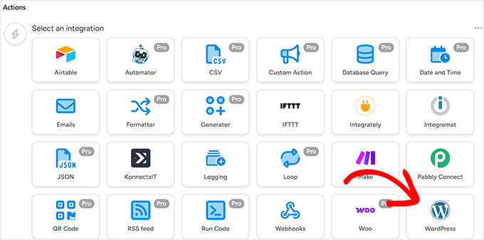 如何在 WordPress 中添加类似 n8n 的自动化功能(更简单、更便宜) 21 select wordpress as the action platform in uncanny automator