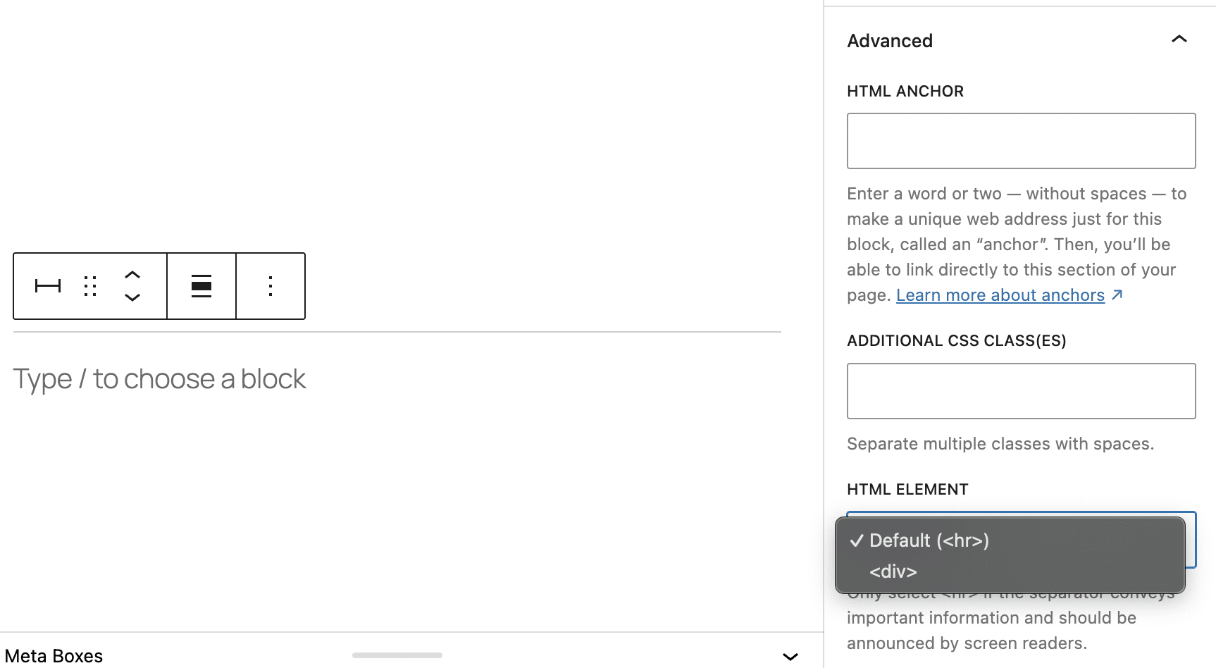 新功能、新区块、新 API:WordPress 6.9 的新变化 12 separator block settings