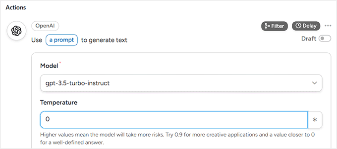 我是如何从零开始在WordPress中实现类似Make.com的自动化(简单方法) 22 set a temperature for openai results in uncanny automator