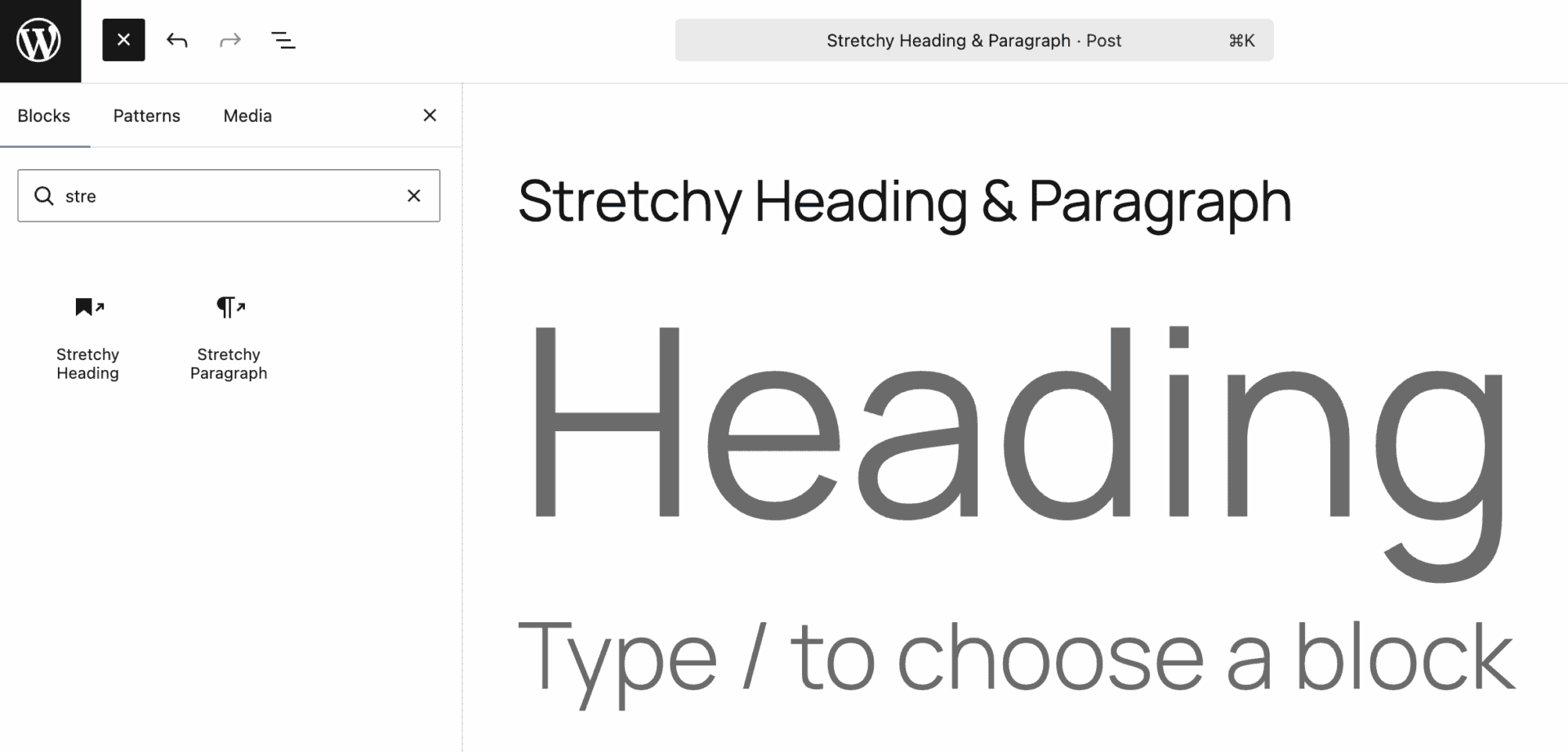 新功能、新区块、新 API:WordPress 6.9 的新变化 23 stretchy heading paragraph