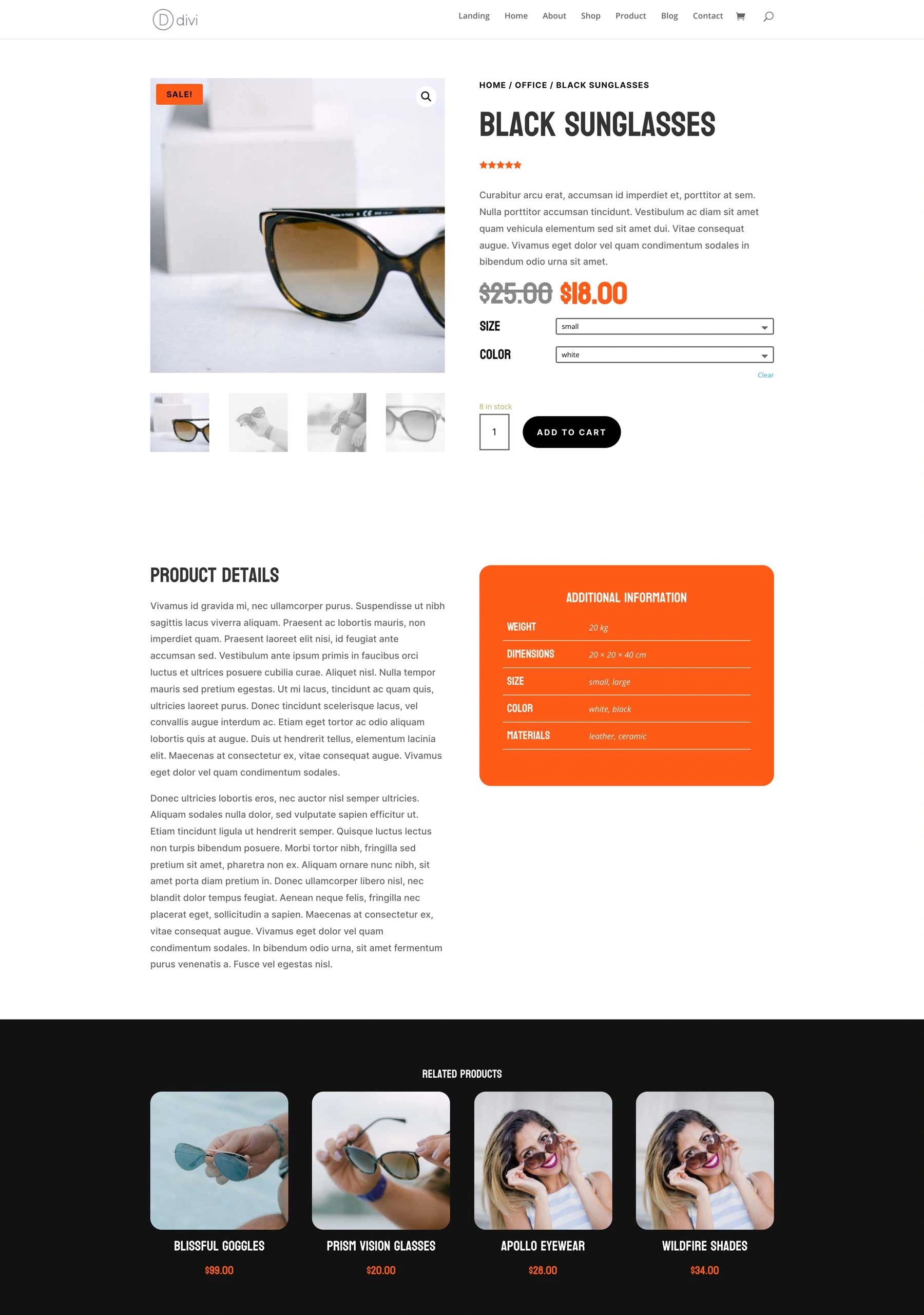 太阳镜商店产品页