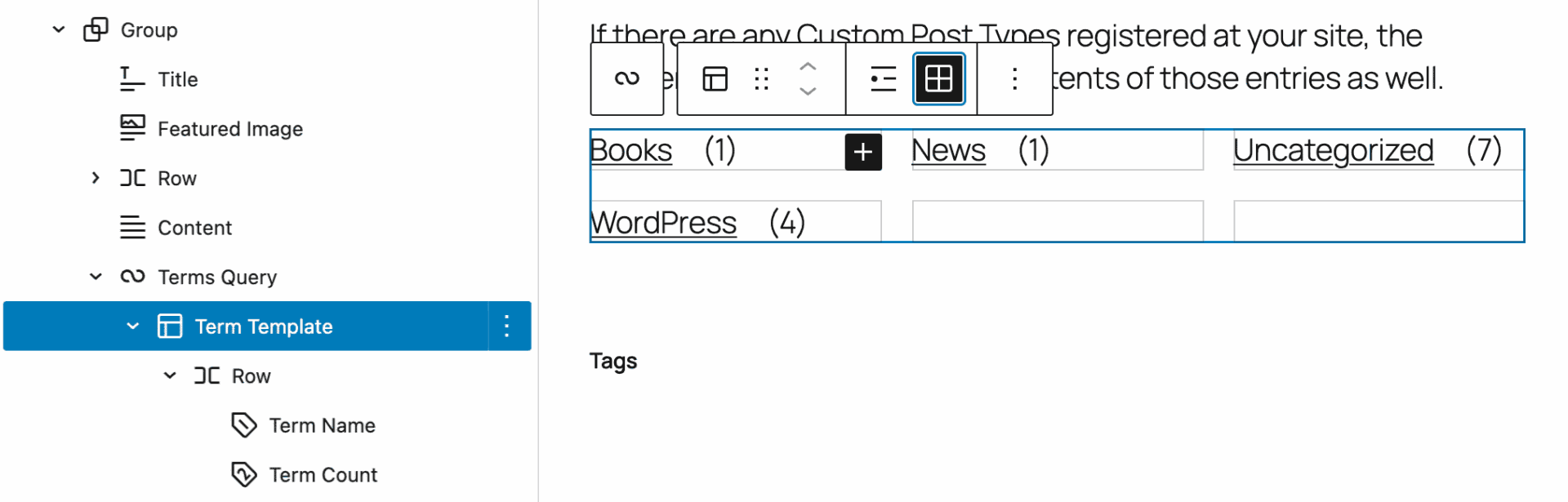 新功能、新区块、新 API:WordPress 6.9 的新变化 5 terms query block grid view