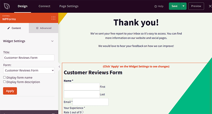 thankyou page with customer reviews form