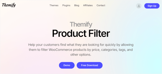 themify product filter homepage