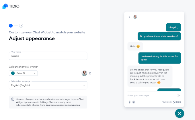 8个最佳WhatsApp WordPress插件(我全部测试了一遍) 19 tidio setup appearances