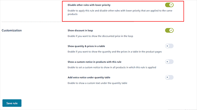 如何设置WooCommerce动态定价 8 toggle switch to disable lower priority rules 1