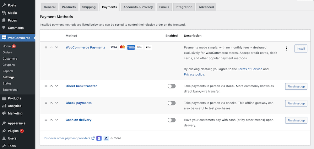 woocommerce payment settings