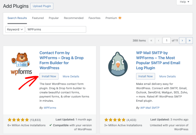 wordpress plugins addnewplugin wpforms installnow