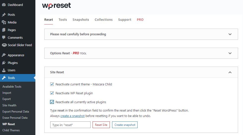 wordpress reset plugin wpreset reset site