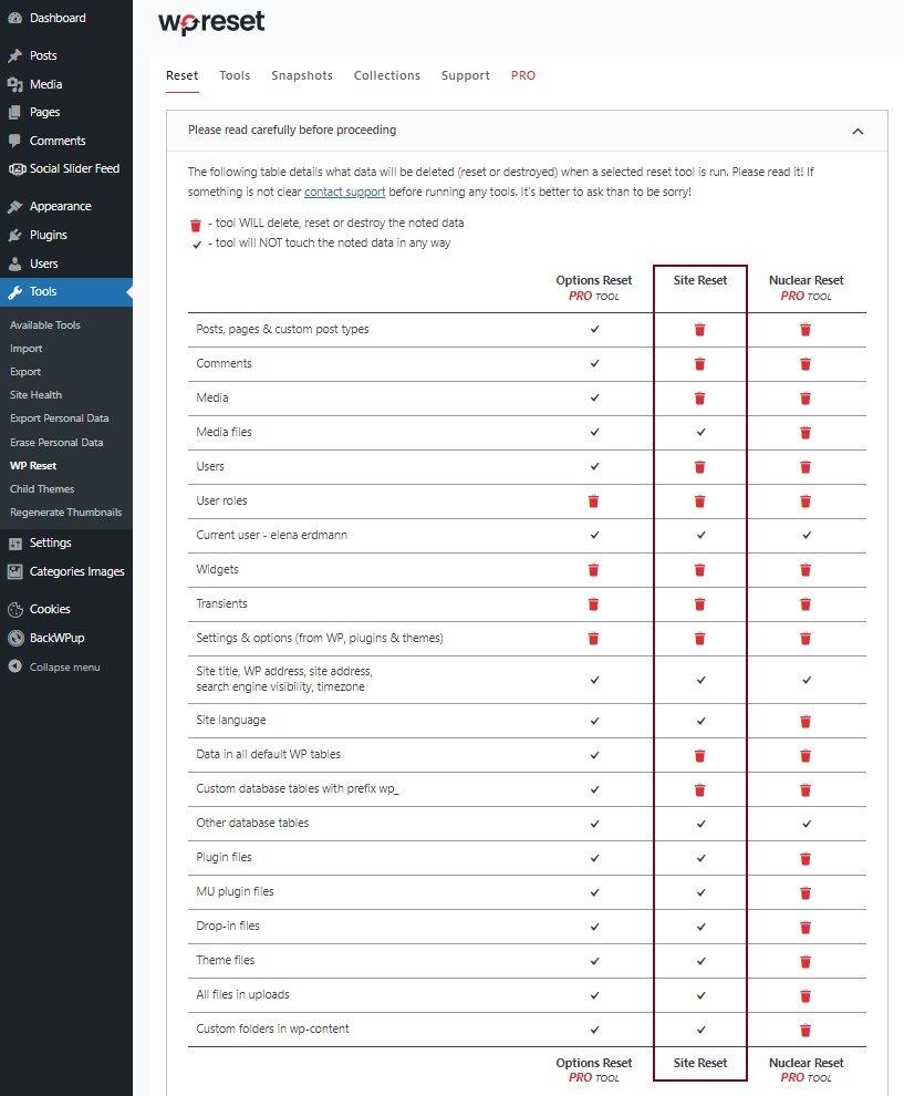 wordpress reset plugin wpreset settings