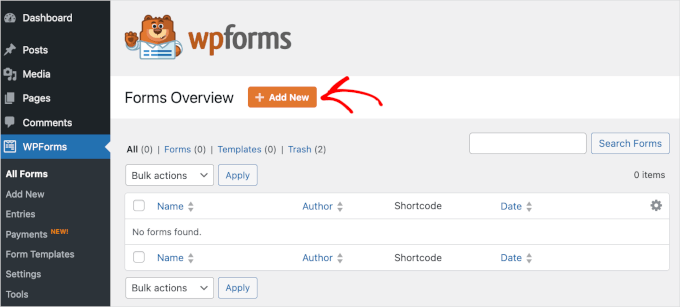 wp wpforms formsoverview addnew