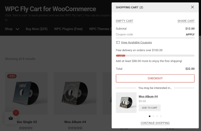 7个最佳WooCommerce滑动侧边购物车插件(我测试了13个) 21 wpcflycart sidecart
