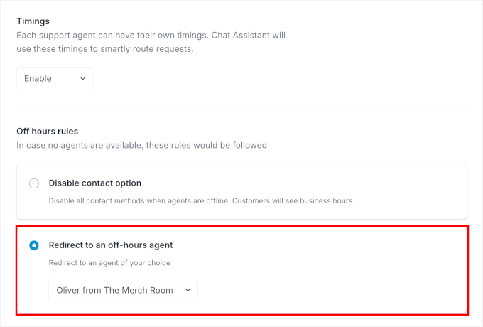 8个最佳WhatsApp WordPress插件(我全部测试了一遍) 6 wpchat multipleagents agentsettings offhoursrules