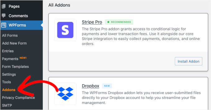 我如何自动将WordPress表单提交转换为PDF(无需手动操作) 6 wpforms addons alladdons