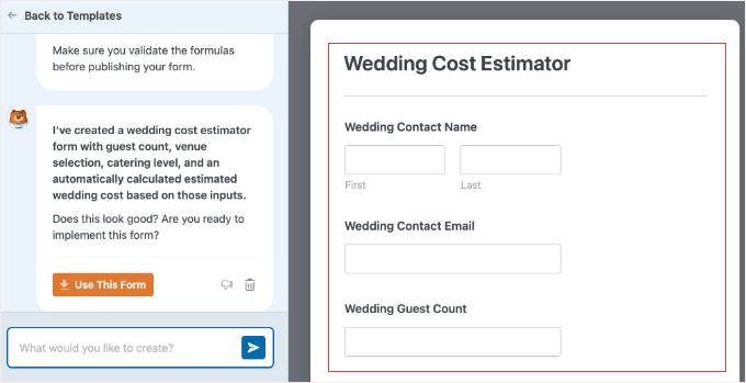 wpforms ai generated form