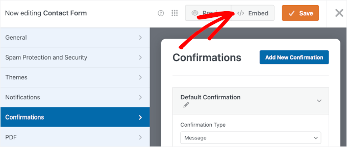 wpforms builder embed button