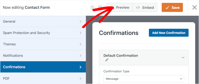 wpforms builder preview button