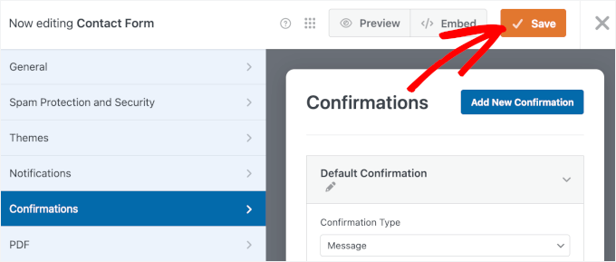 wpforms builder save button
