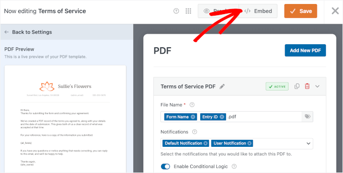 我如何自动将WordPress表单提交转换为PDF(无需手动操作) 44 wpforms embed function