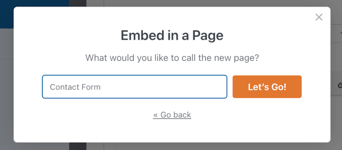 wpforms embedwizard newpage letsgo