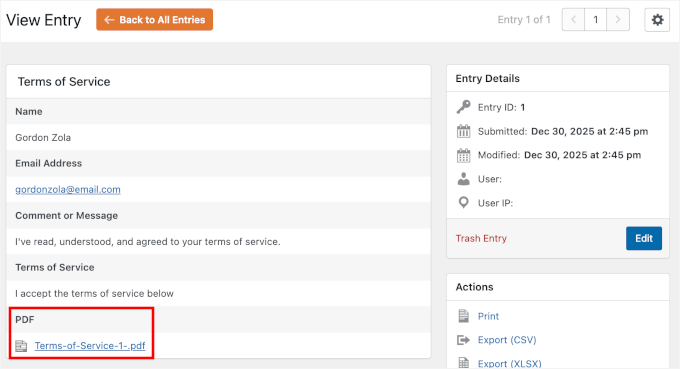 我如何自动将WordPress表单提交转换为PDF(无需手动操作) 42 wpforms entries pdf
