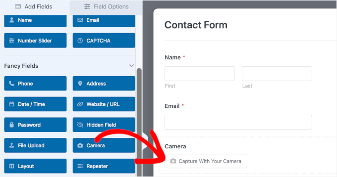 wpforms fields addingcamerafield