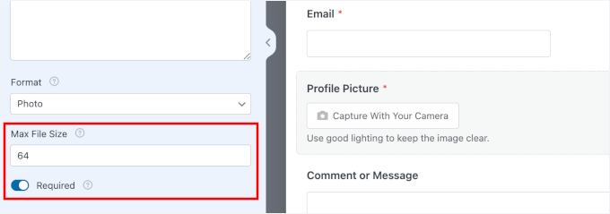 wpforms fields camerafield photo
