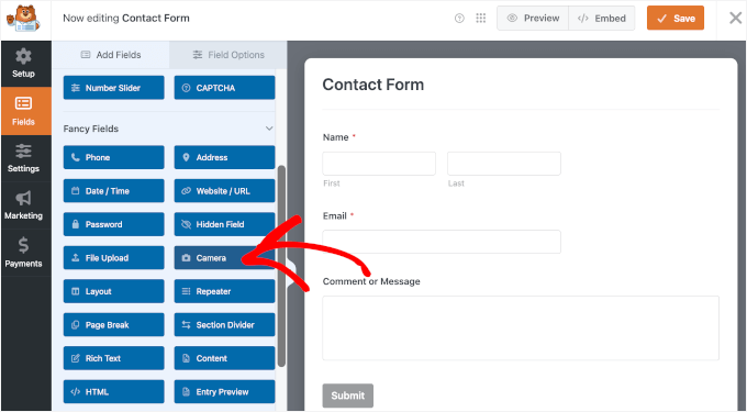 wpforms fields fancy camera