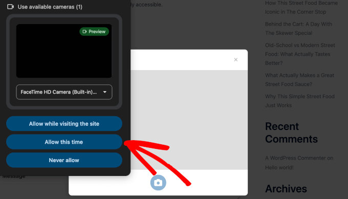 wpforms preview camera permission