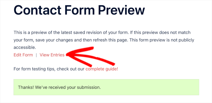 wpforms preview confirmation viewentries