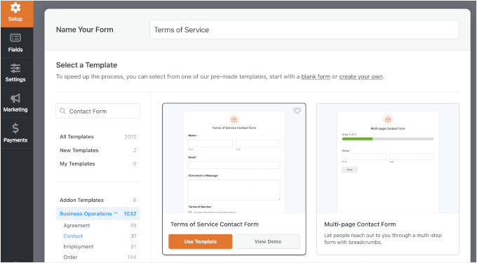 我如何自动将WordPress表单提交转换为PDF(无需手动操作) 11 wpforms setup termsofservice